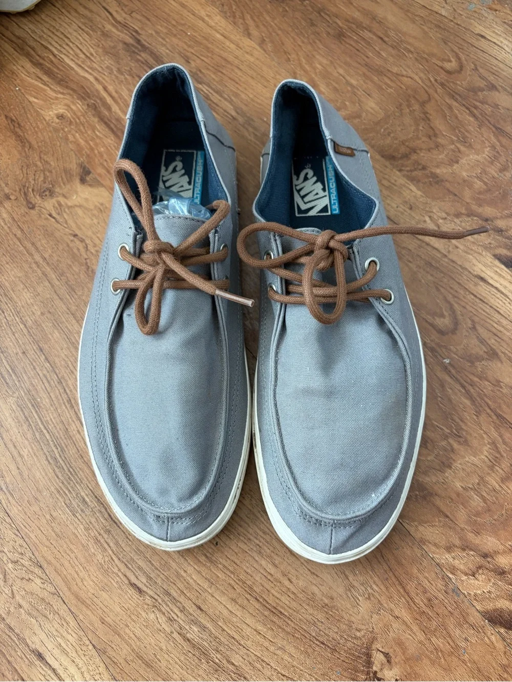 Vans Men's Gray Canvas Boat Shoes with Brown Laces